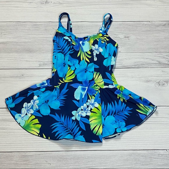le cove | Swim | Vtg Le Cove Blue Floral Print One Piece Swimsuit | Poshmark